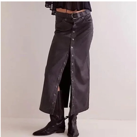 NWOT Free People Astoria Vegan Maxi Skirt in Charcoal Sz 0
